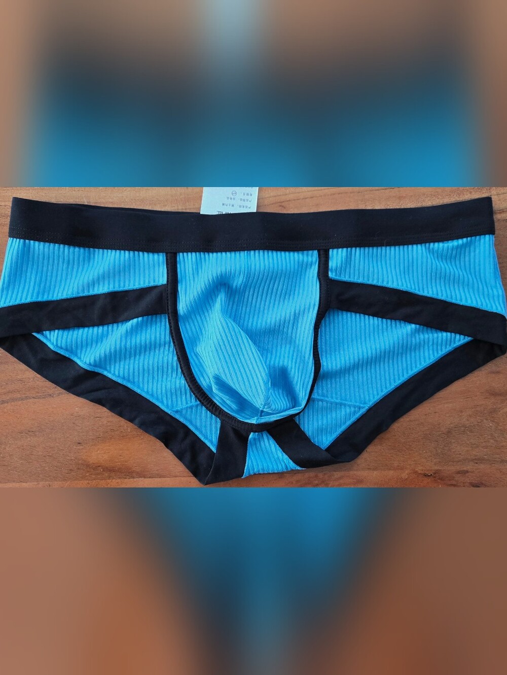 Mens Blue Stretch Ribbed Briefs with Black Trim